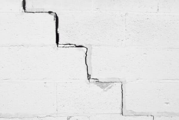 Stair-step crack in a concrete block basement wall